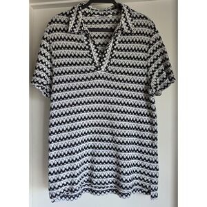 Mr Turk Polo Shirt XL Black White Geometric Short Sleeve Casual Cotton